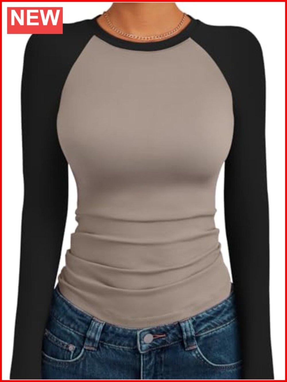 Long Sleeve Slim Fit Stretchy Color Block Raglan T-Shirt